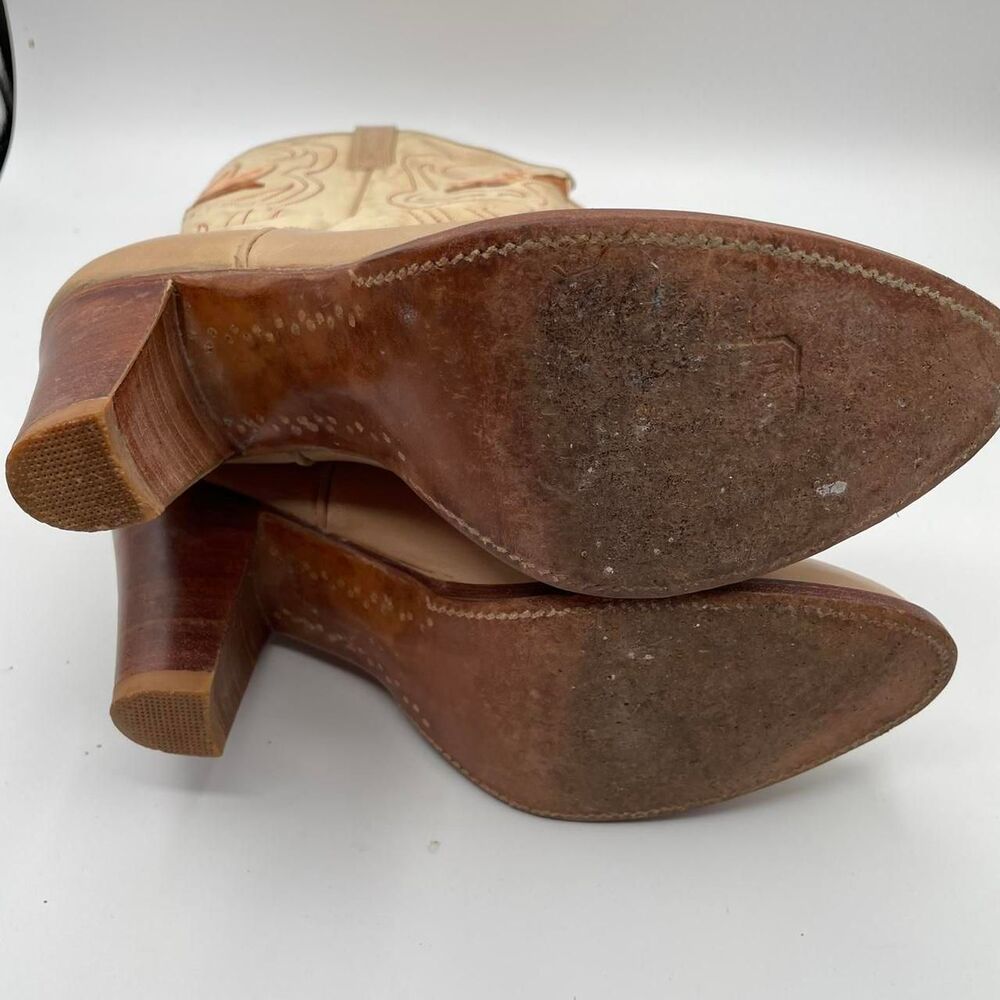 Dan Post Women's 7M Tan Heeled Cowboy Boots Vintage Cowgirl Boho Western Indie - Picture 5 of 8